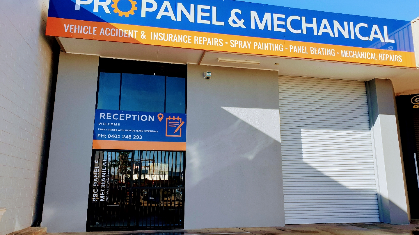 The Pro Panel and Mechanical shopfront on Lawrence Drive, Nerang, with the navy and orange sign
